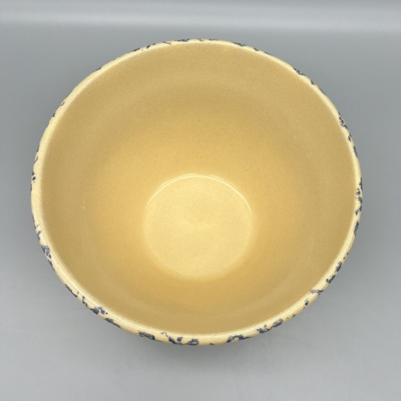 VTG R.R.P. Co Blue Spongeware Mixing Bowl 9" Robinson Ransbottom Roseville EUC - Picture 2 of 7